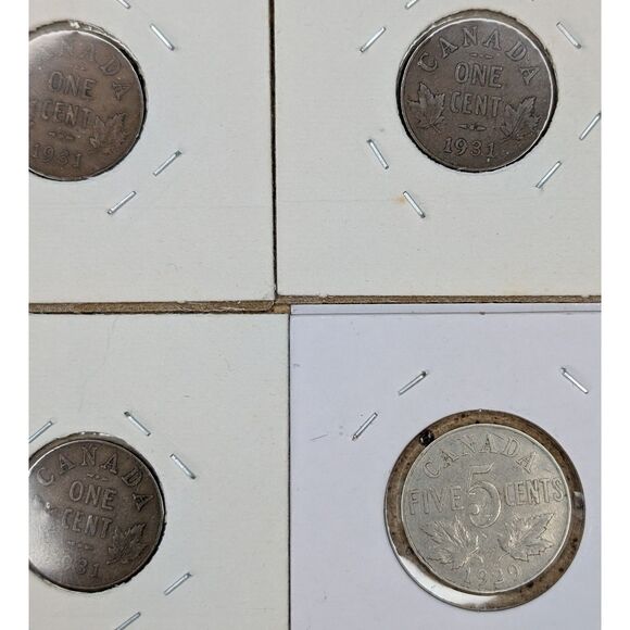 Canada Coin Lot – 1931 One Cent x3 + 1929 Five Cent George V - Picture 6 of 6